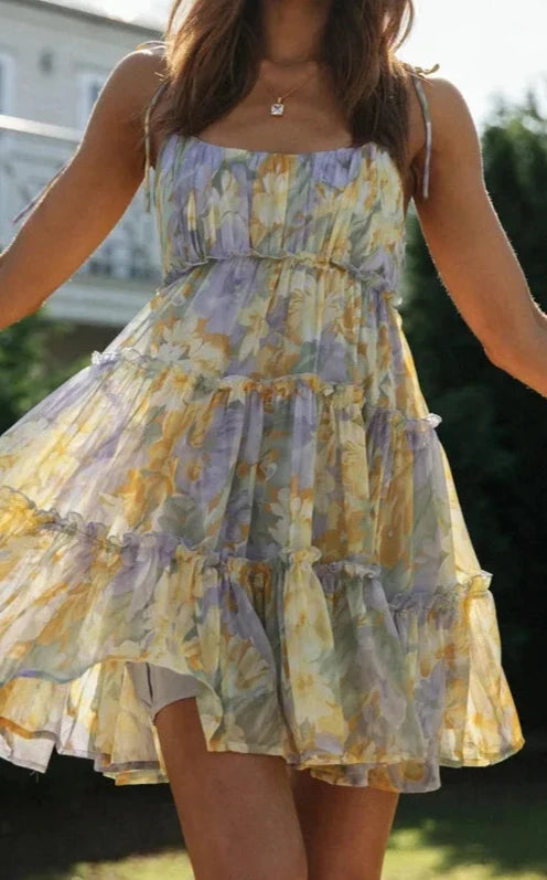 Boho Flowy Tiered Ruffle Smock Slip dress