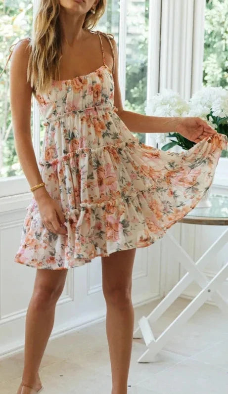 Boho Flowy Tiered Ruffle Smock Slip dress