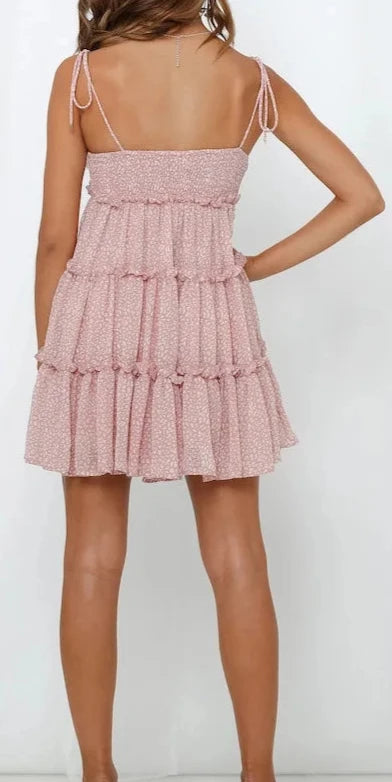 Boho Flowy Tiered Ruffle Smock Slip dress