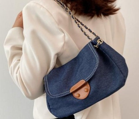 Chic Denim Patchwork Crossbody Messenger bag