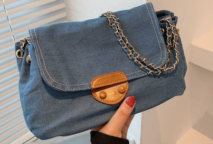 Chic Denim Patchwork Crossbody Messenger bag