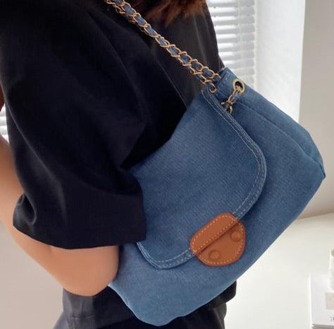 Chic Denim Patchwork Crossbody Messenger bag