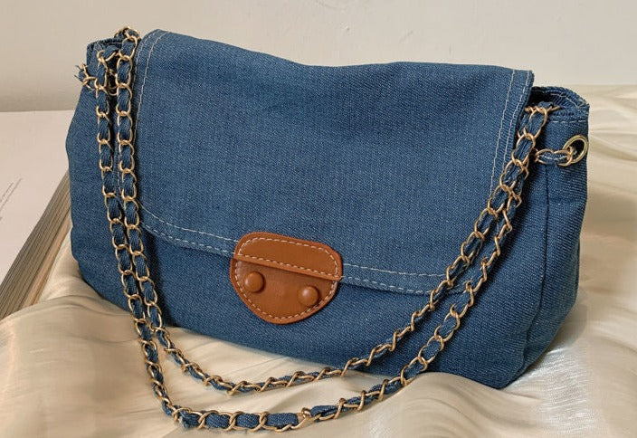 Chic Denim Patchwork Crossbody Messenger bag