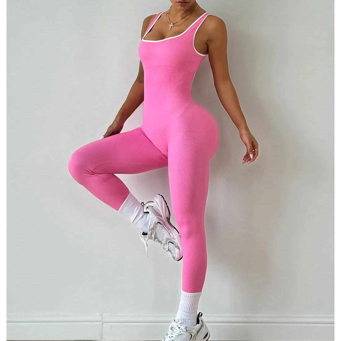 Seamless Scrunch Butt Pink Padded Workout bodysuit