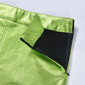 Vintage High Waist Sparkly Alloy Green Grunge Capri pants