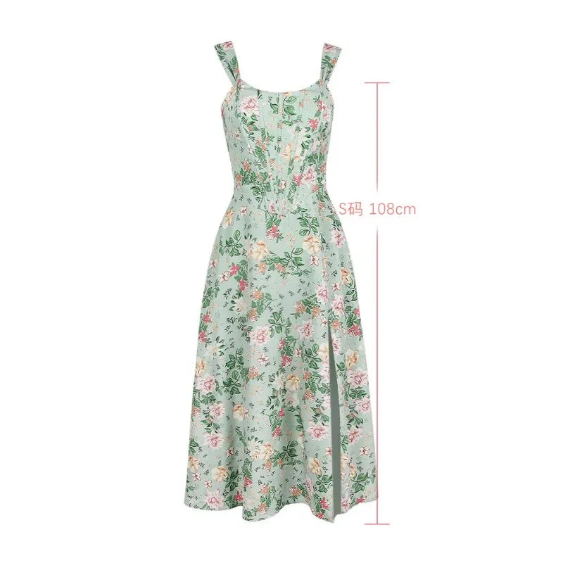 Summer Sweetheart Green Lace Up Floral Print dress