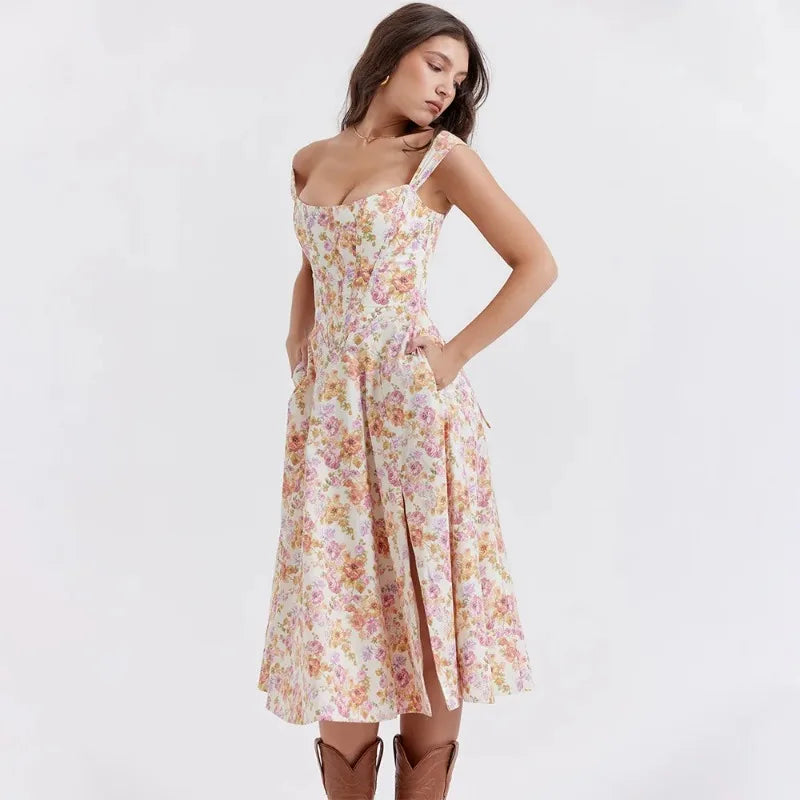 Summer Sweetheart Green Lace Up Floral Print dress