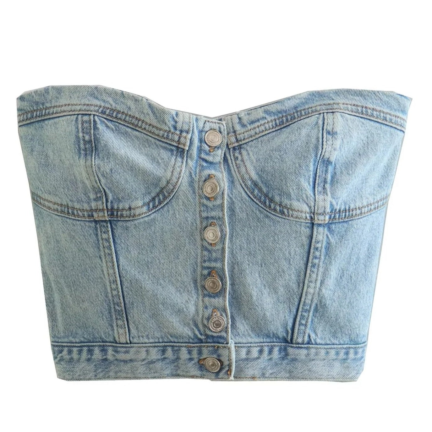 Chic Grunge Backless Denim Strapless Corset Tube Crop top