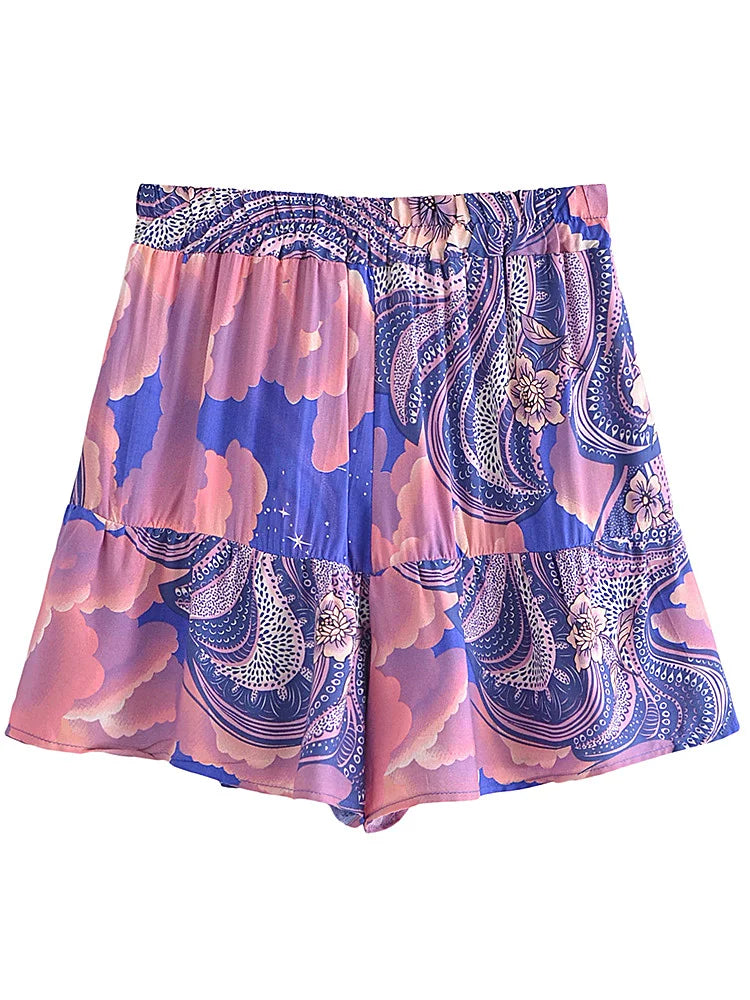 Vintage Chic Star Moon Print  Swish shorts