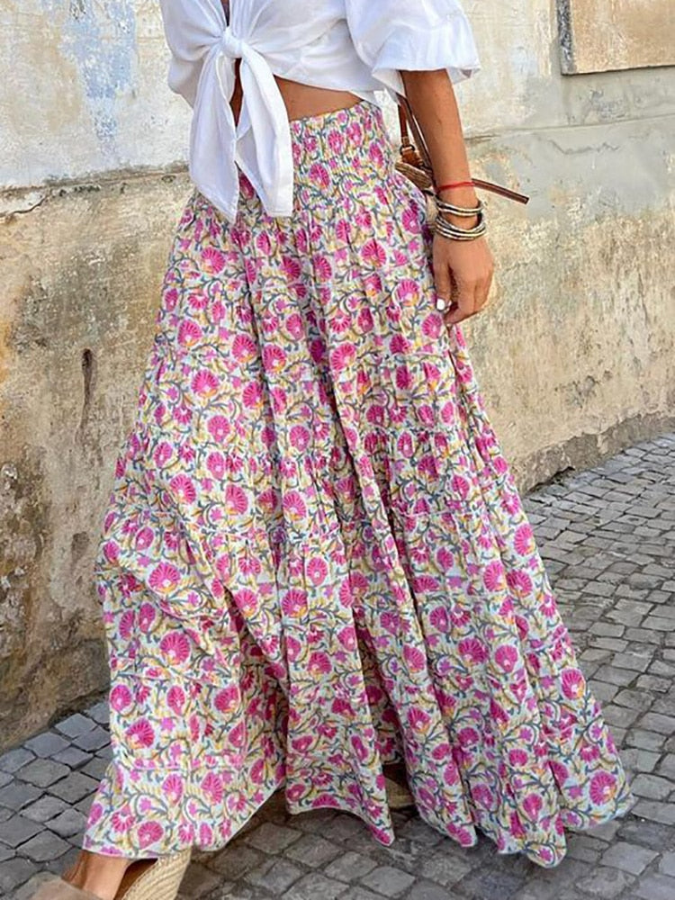 Boho Woodstock Elastic Patchwork Festival Print skirt