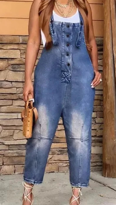 Boho Denim Pocket Button Suspender overalls