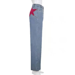 Retro Cool Straight Up Five Pointed Star Slim fit jeans