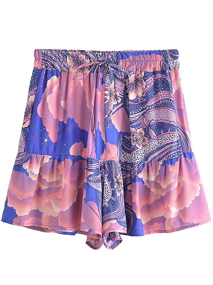 Vintage Chic Star Moon Print  Swish shorts