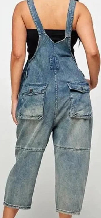 Boho Denim Pocket Button Suspender overalls