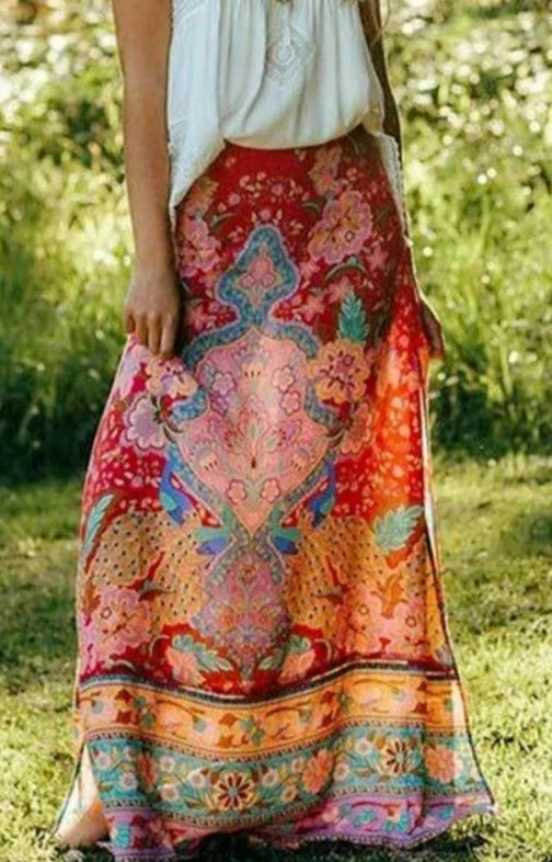 Get by on a Smile Hippie Peacock Print Tassel Rayon Beach skirt