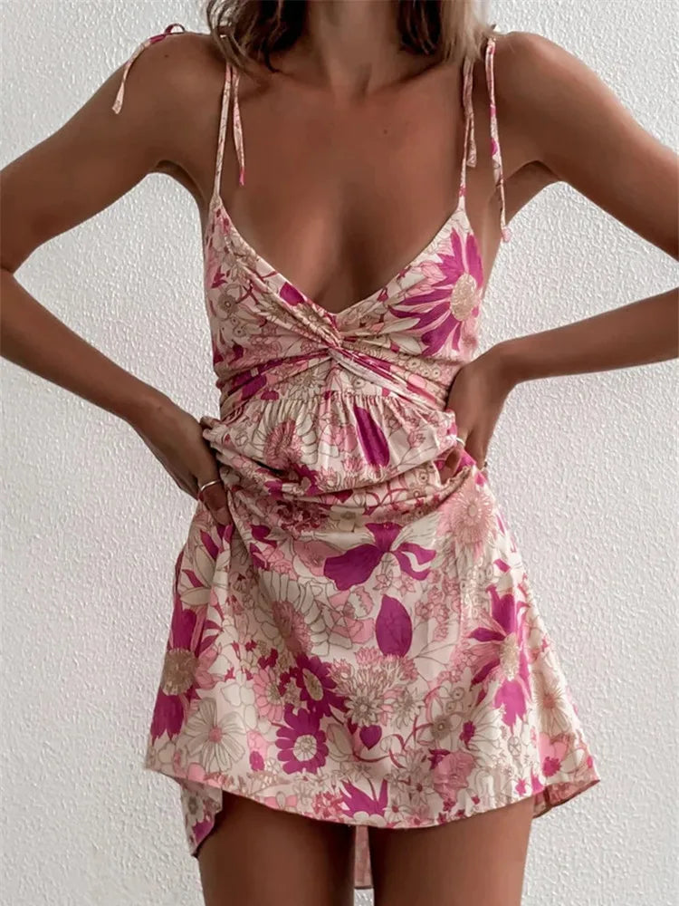 Boho Beach Pink Flower Power Mini dress