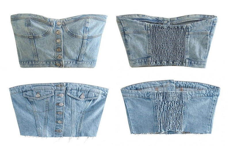 Chic Grunge Backless Denim Strapless Corset Tube Crop top