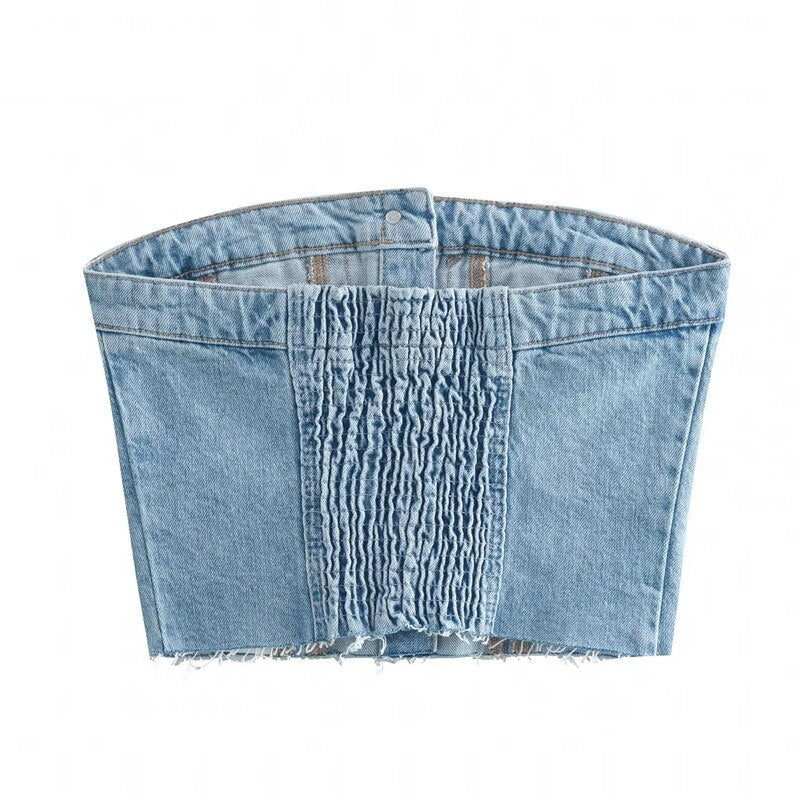 Chic Grunge Backless Denim Strapless Corset Tube Crop top