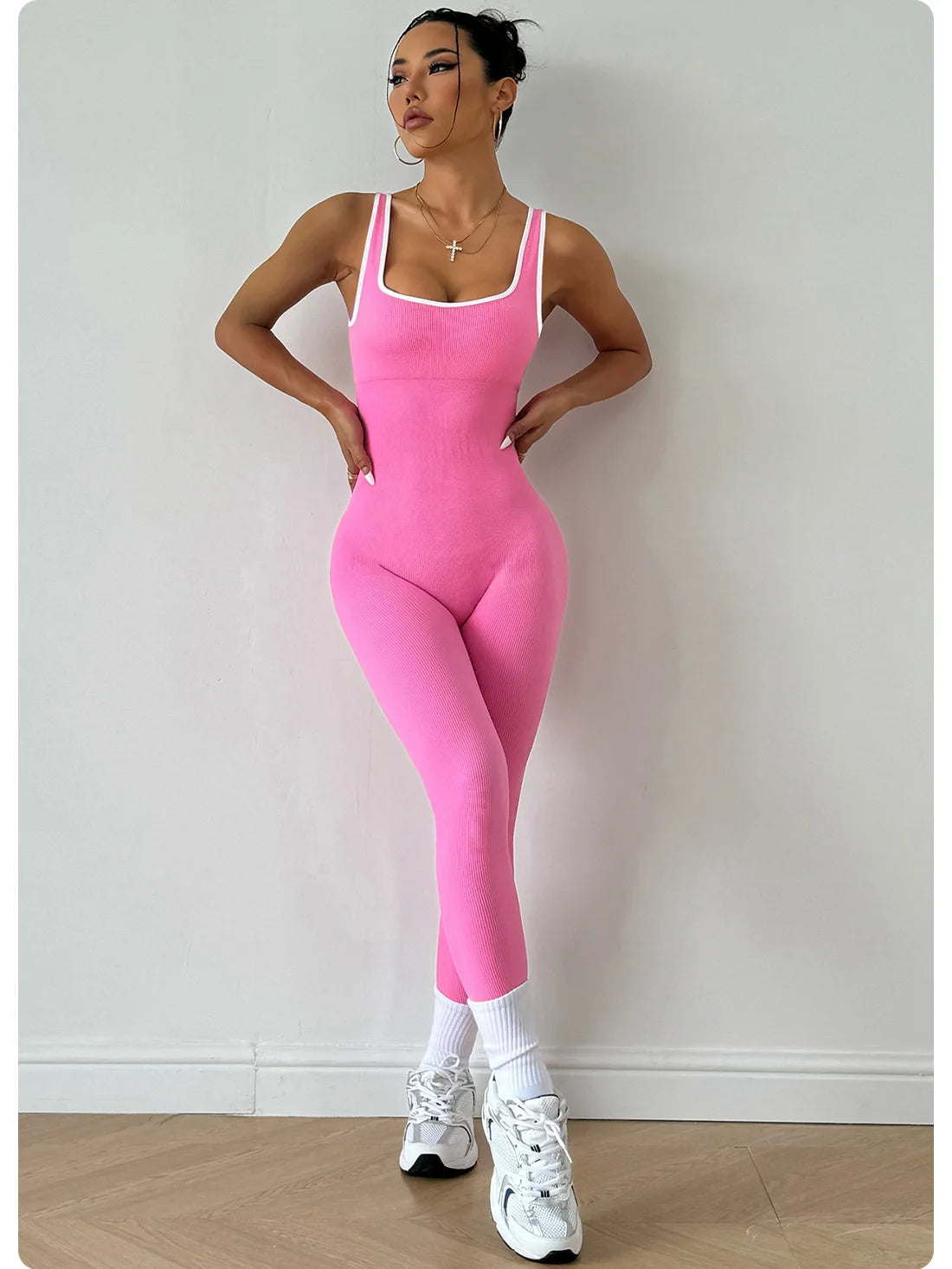 Seamless Scrunch Butt Pink Padded Workout bodysuit