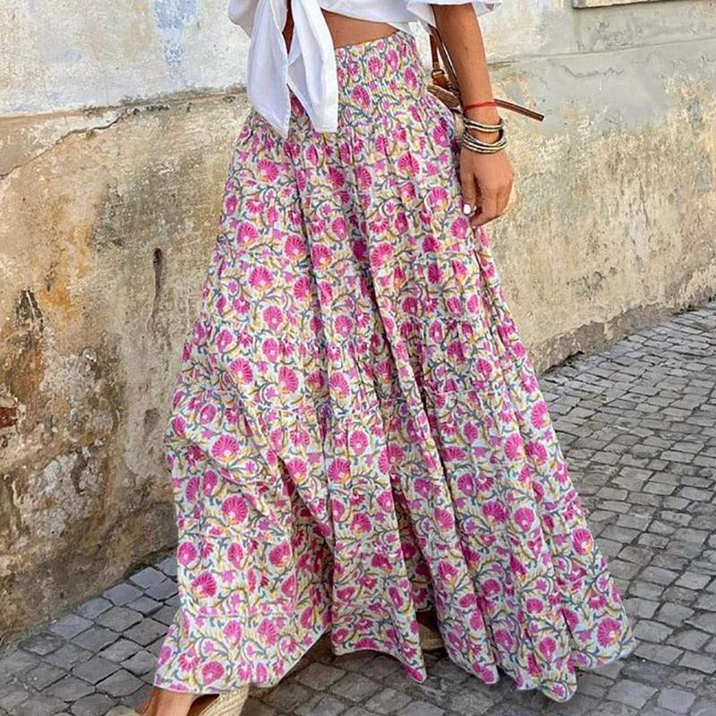 Boho Woodstock Elastic Patchwork Festival Print skirt