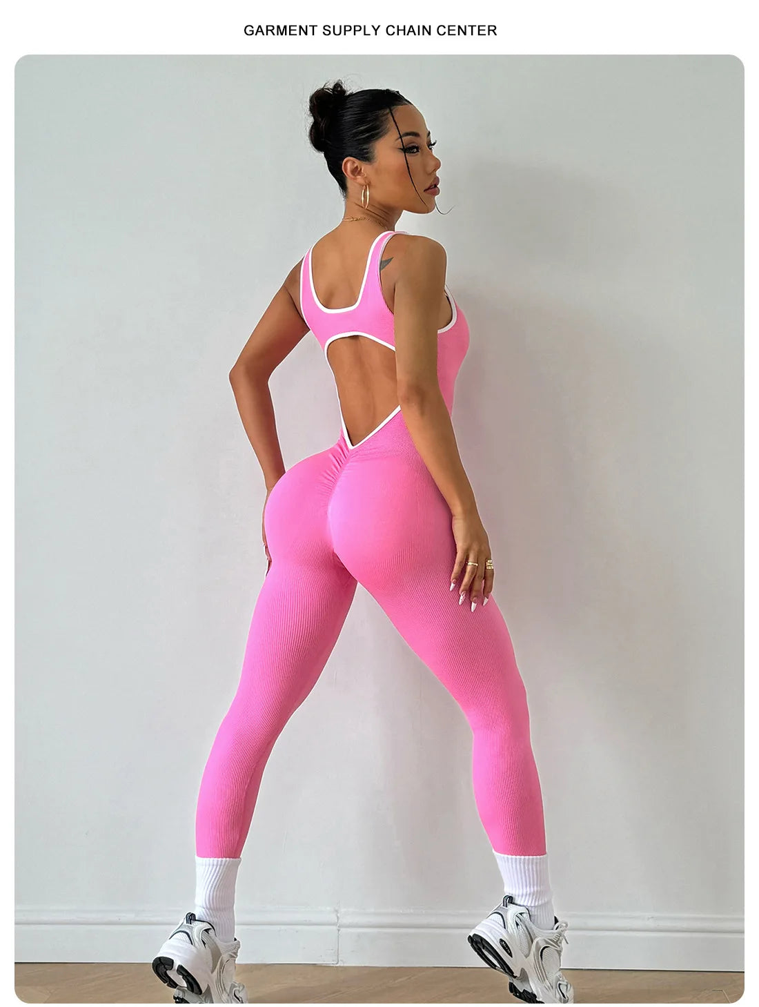 Seamless Scrunch Butt Pink Padded Workout bodysuit