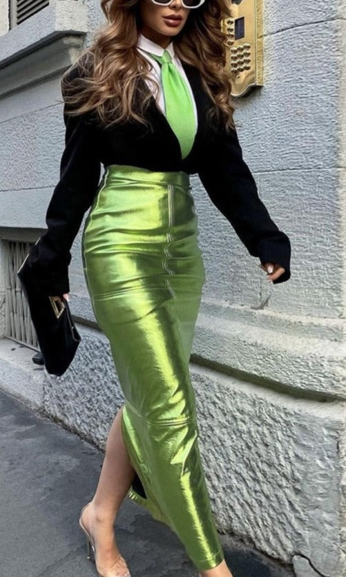 Vintage High Waist Sparkly Alloy Green Grunge Capri pants