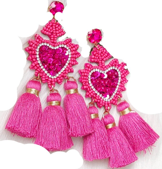 Bollywood Pretty Sweetheart Sequined Tassel Love earrings