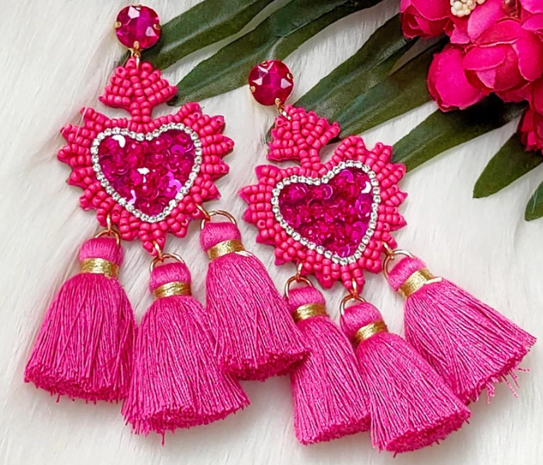 Bollywood Pretty Sweetheart Sequined Tassel Love earrings