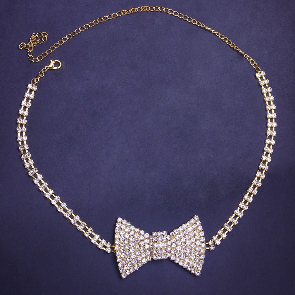 Classic Chic Rhinestone Crystal Bow Tie Choker necklace