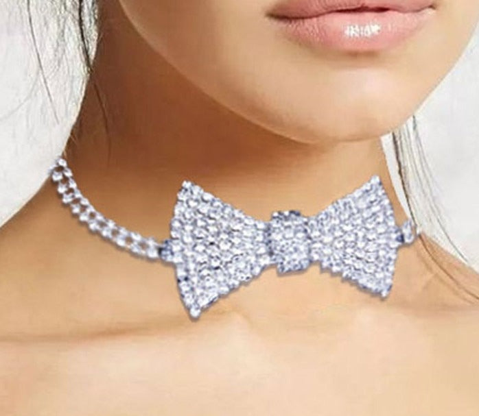 Classic Chic Rhinestone Crystal Bow Tie Choker necklace