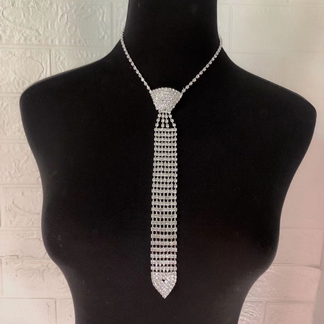 Flashy Boho Rhinestone Necktie necklace