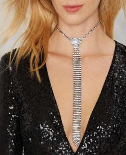 Flashy Boho Rhinestone Necktie necklace