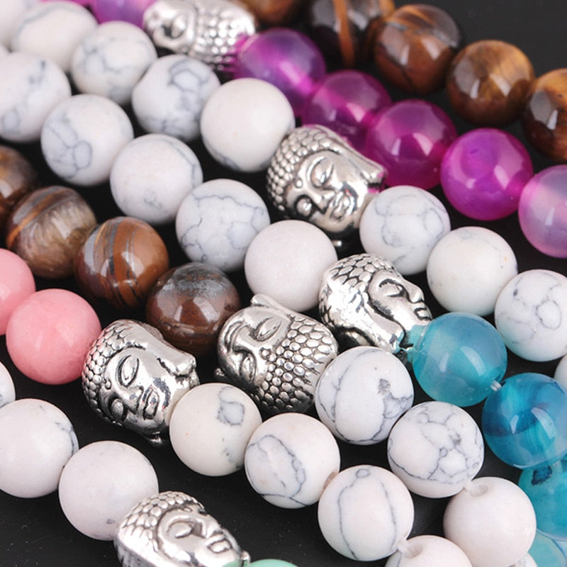 Boho Buddha Head Stone Quartz Bead bracelet