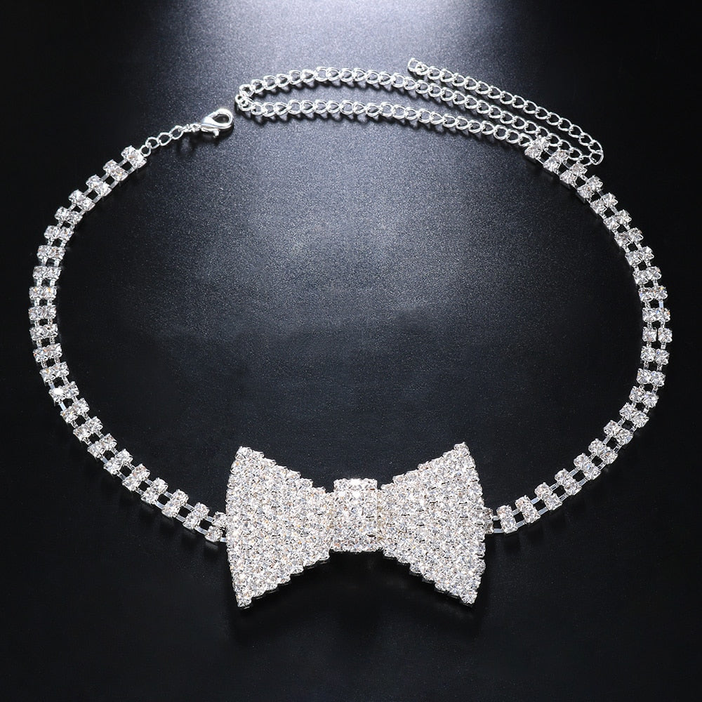 Classic Chic Rhinestone Crystal Bow Tie Choker necklace