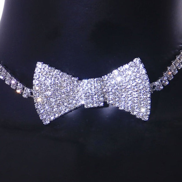 Classic Chic Rhinestone Crystal Bow Tie Choker necklace