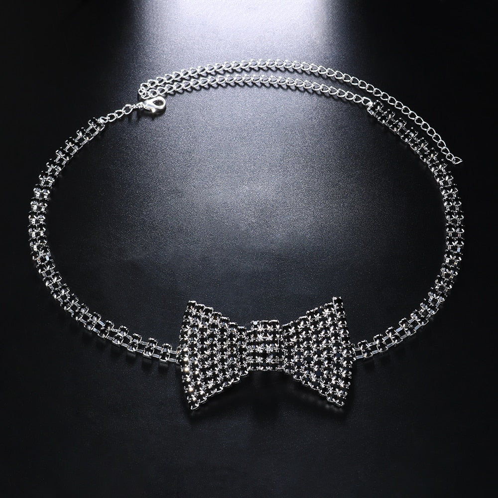 Classic Chic Rhinestone Crystal Bow Tie Choker necklace