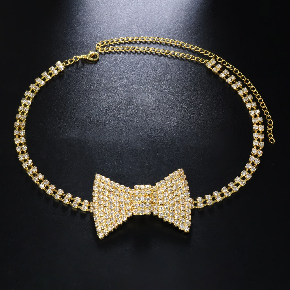Classic Chic Rhinestone Crystal Bow Tie Choker necklace