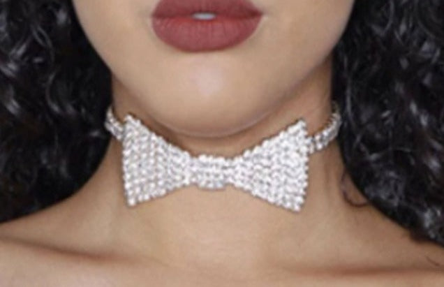 Classic Chic Rhinestone Crystal Bow Tie Choker necklace