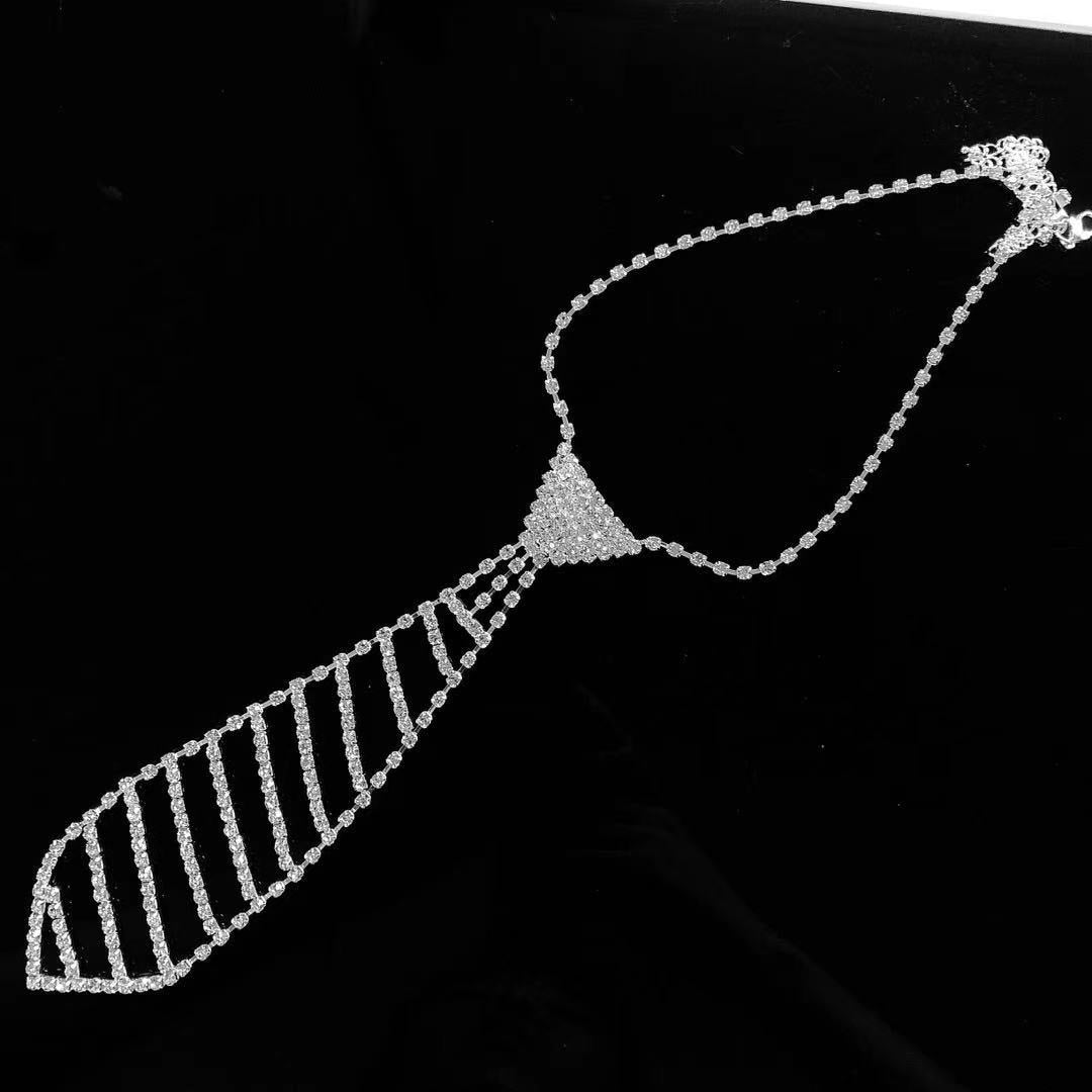 Flashy Boho Rhinestone Necktie necklace