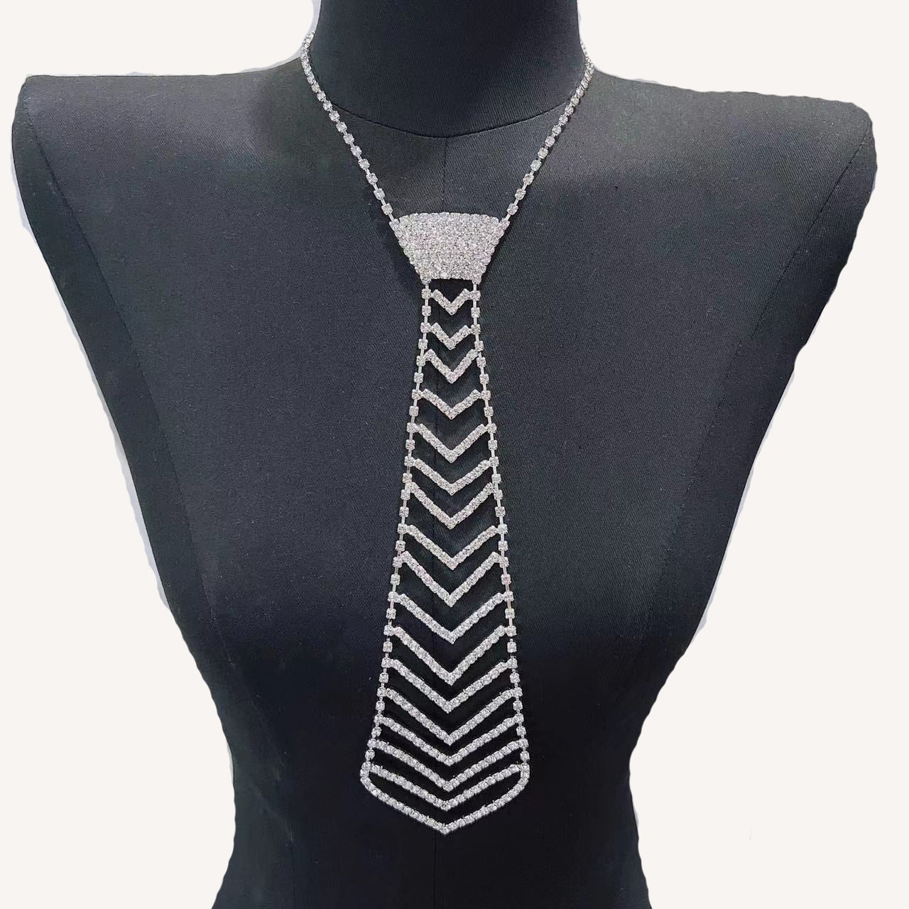 Flashy Boho Rhinestone Necktie necklace