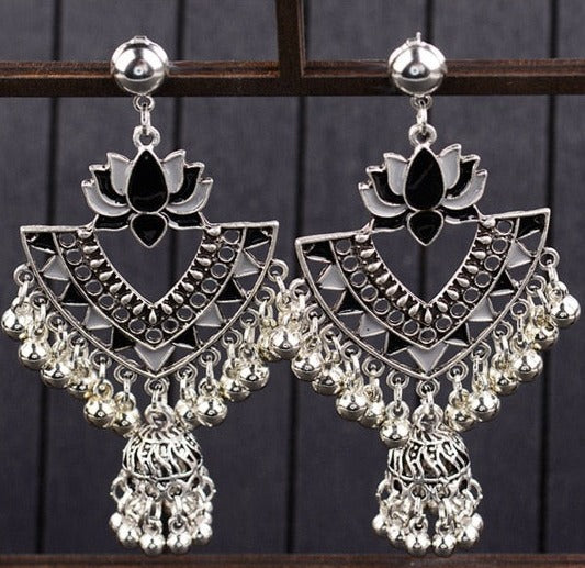 Vintage Gypsy Lotus Junket Tassel Bell earrings