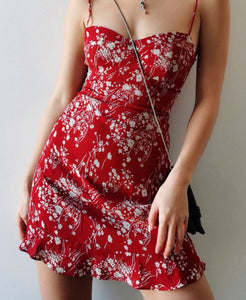 Vintage Boho Red Blooded Parisienne Print dress
