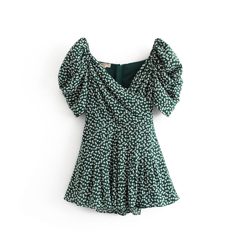 Sweet Grass Green Print Ruffle Garden Party dress