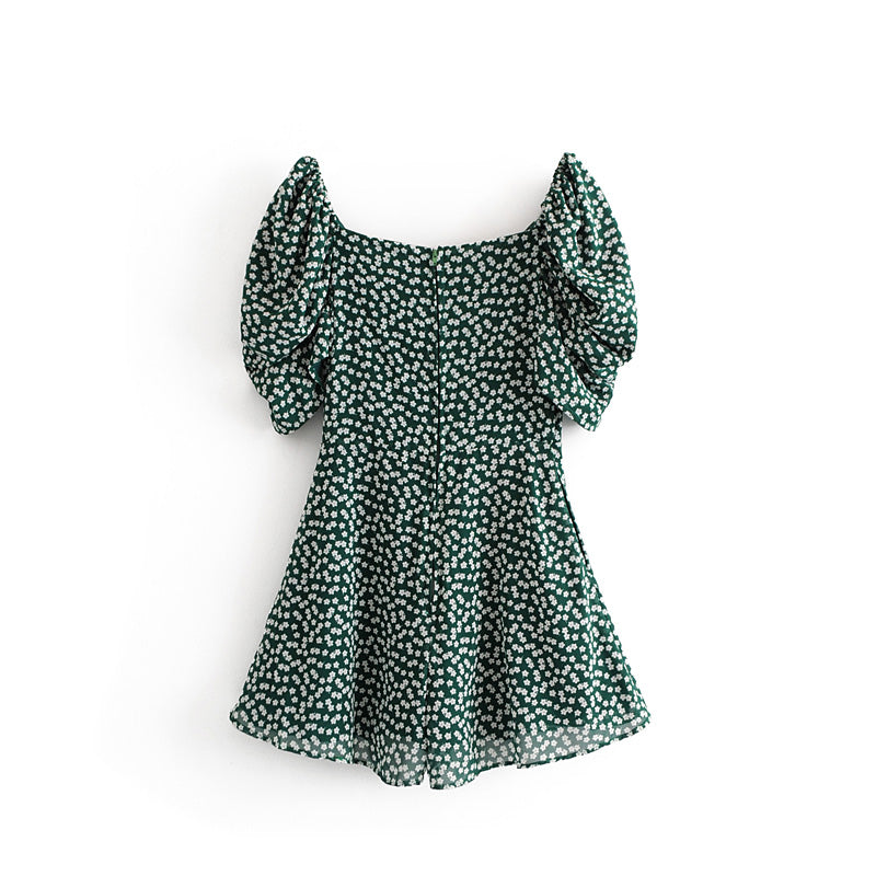 Sweet Grass Green Print Ruffle Garden Party dress