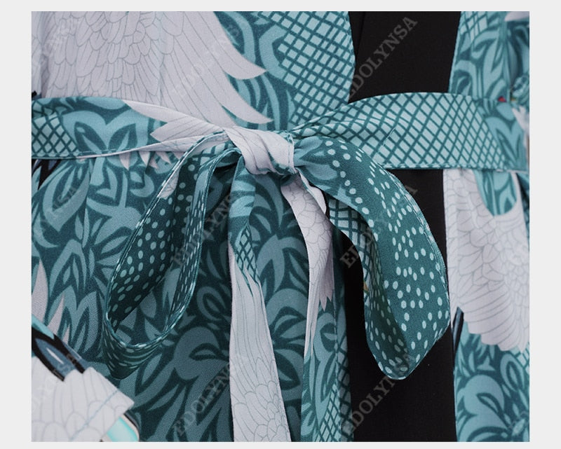 Luxurious Lake Blue Chinese Style Side Split kimono