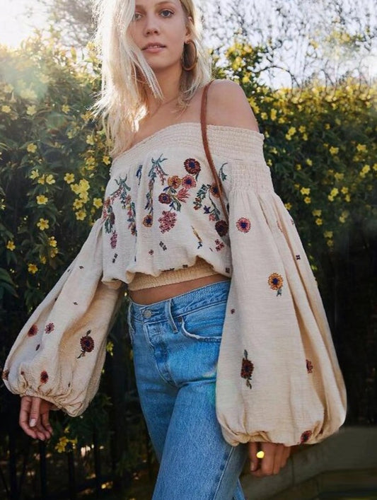 Hippie Chic Floral Embroidery Sassy Sleeve blouse