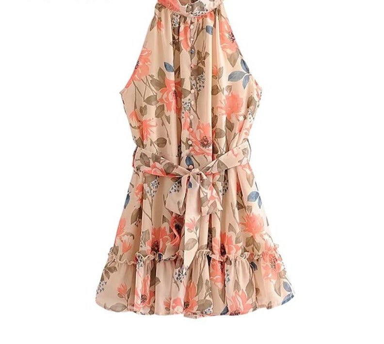 Boho Sleeveless Chiffon Pleat Ruffle Derby Day dress