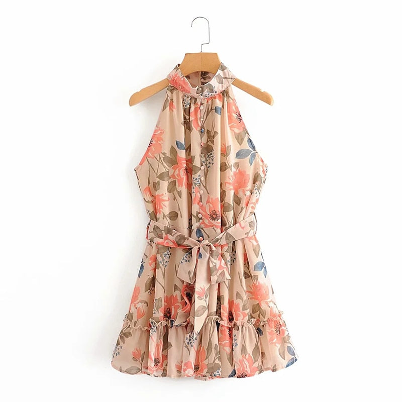 Boho Sleeveless Chiffon Pleat Ruffle Derby Day dress