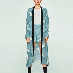 Luxurious Lake Blue Chinese Style Side Split kimono