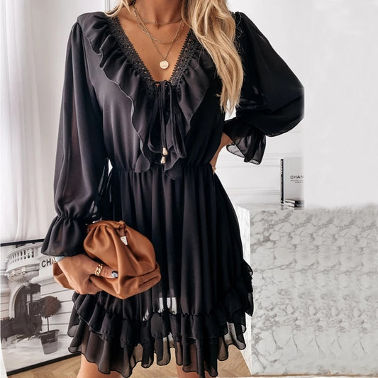 Sassy Boho Lace Noir Chiffon dress